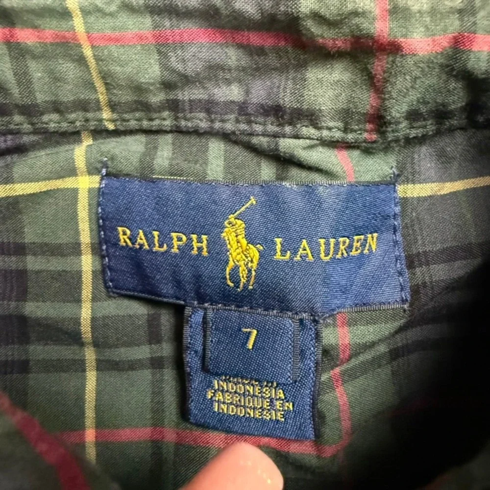 Ralph‎ Lauren Kids Plaid Button-Up Shirt Long Sleeve Green Blue Size 7